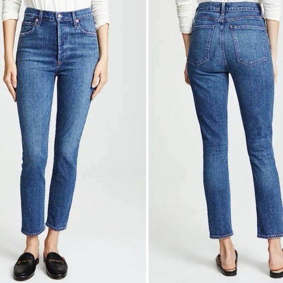 AGOLDE Nico High Rise Slim Fit Button Fly Jeans Medium Wash Size 25 - Picture 1 of 9